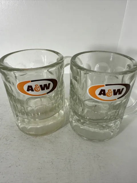 Set Of 2 Vintage  AW Root Beer 4" Heavy Glass Mugs