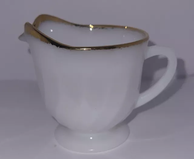 ANCHOR HOCKING Milk Glass Cream Gold Rimmed Vintage Ribbed