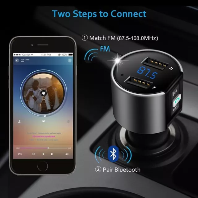 Bluetooth FM Transmitter Auto KFZ MP3 Radio Adapter 2-USB Freisprechanlage NEU