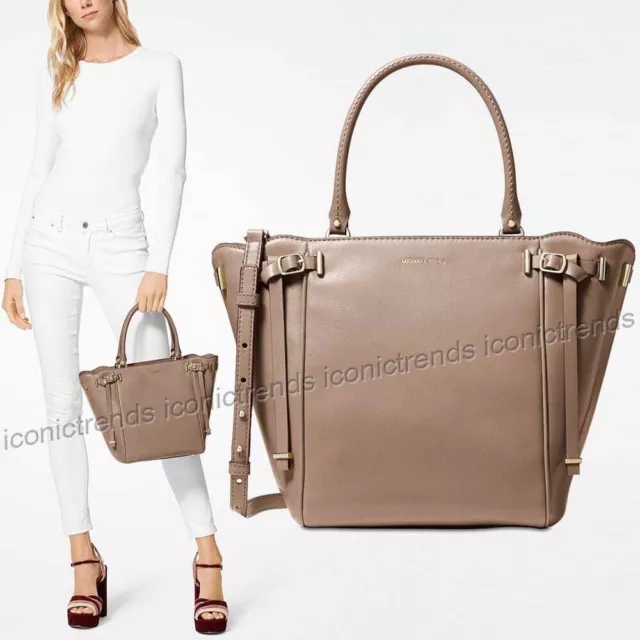 NWT 🌼 Michael Kors Amelia Leather MEDIUM TZ Messenger Satchel Truffle Beige