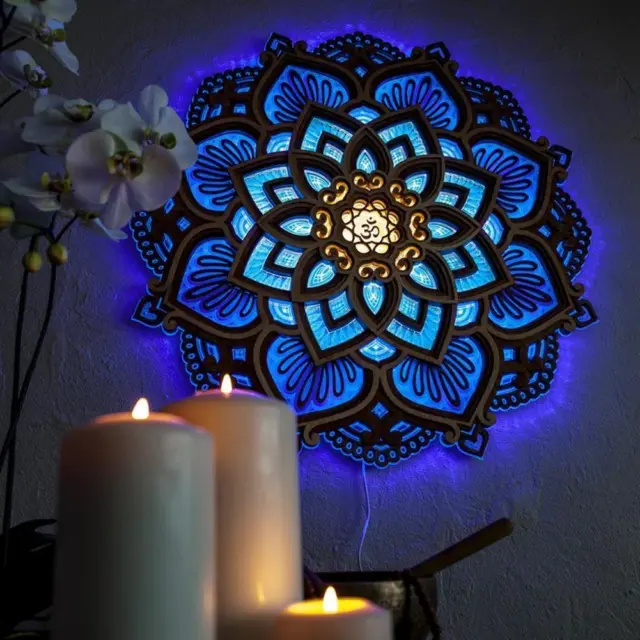 Lampada da parete Mandala Yoga luce notturna ambiente fotografia cultura abitativa (legno)