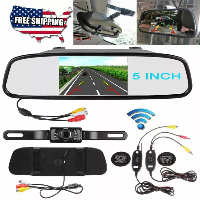 Wireless Car Backup Camera Rear View System Night Vision w/ 5" HD Mirror Monitor