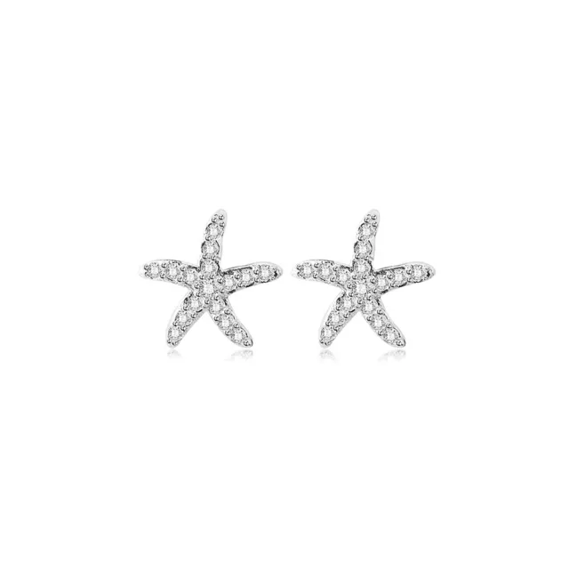 Argento Sterling Pavé Zircone Cubico Stella di Mare Starfish Orecchini a Lobo