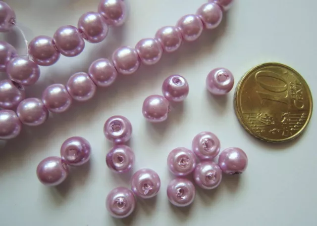 Perlas cristal nacarado 6 mm X 50 UNIDADES color lila rosado bisutería