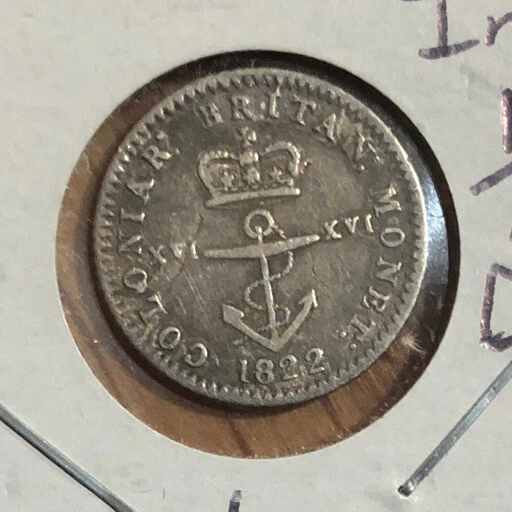 1822 British West Indies 1/16 Dollar Silver Coin Anchor -KM#1