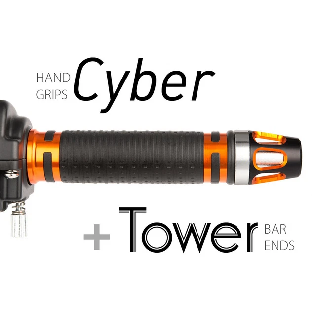 KiWAV Motorcycle Cyber Grips Orange with Tower Bar Ends Orange/Silver