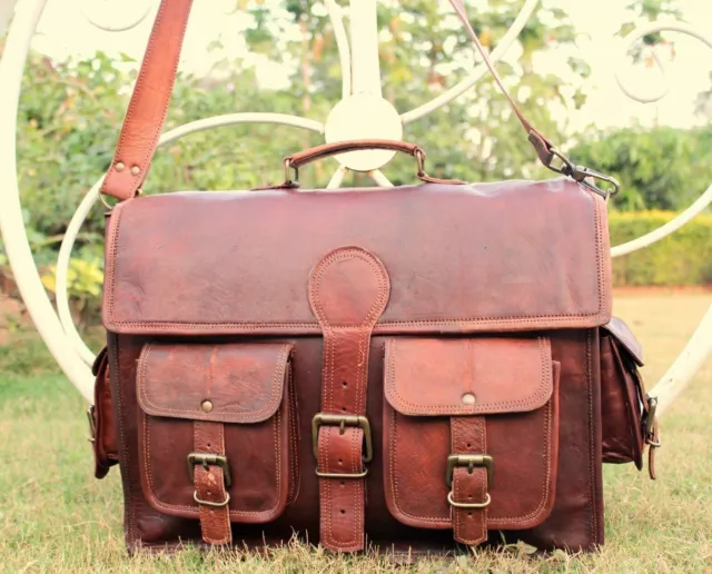 Mens Laptop Bag Genuine Leather Laptop Briefcase Satchel Shoulder Messenger Bag