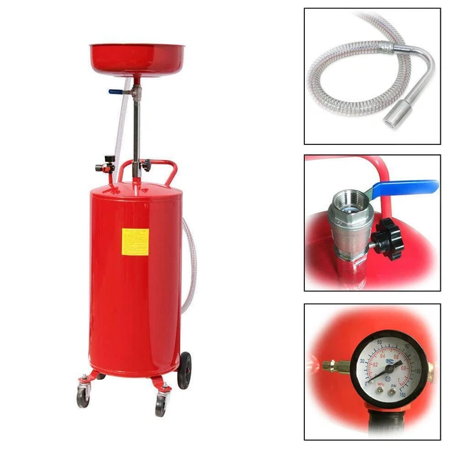 20 Gallon Waste Oil Drain Capacity Tank Air Operate Drainer Portable Wheel Hose
