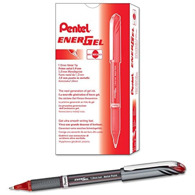 (TG. Confezione da 12) PENTEL Penna a Gel, Rosso - NUOVO
