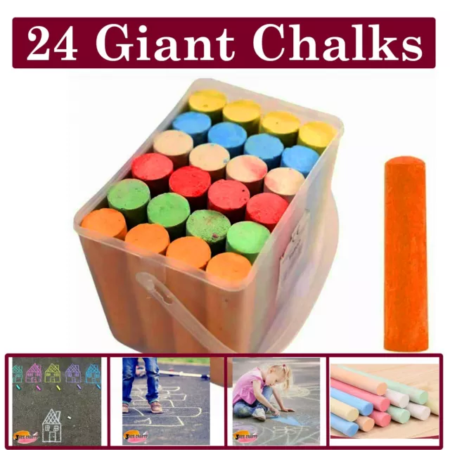 24x Colored Chalks Sticks Boxed Kids Playground School Art Blackboard Pub