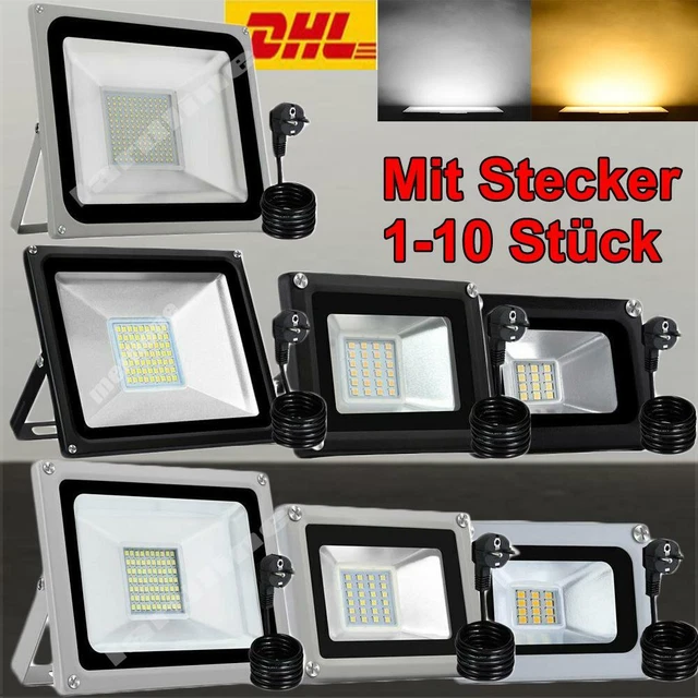 1-10X Stück led fluter mit stecker led strahler außen 10W 20W 30W 50W 100W IP65