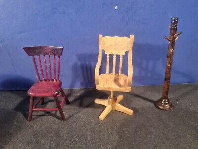 Miniature Dollhouse Doll house Furniture 2 Chairs & Coat Hat Rack