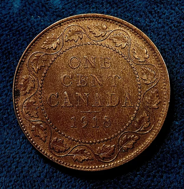 1918 CANADA LARGE CENT penny copper coin King George V EF-AU
