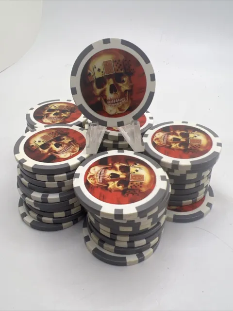 Lot of 50 Skull Poker Chip Golf Ball Markers Gray White