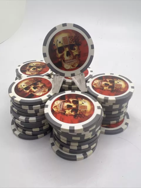 Lot of 50 Skull Poker Chip Golf Ball Markers Gray White