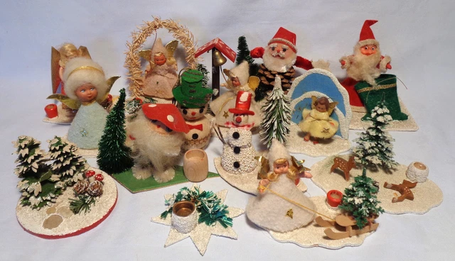 Konvolut Weihnachten Figur Kerzenhalter Engel Wichtel Weihnachtsmann um 1950 RAR