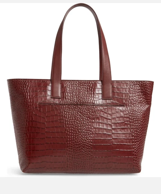 Nordstrom Celia Croc Embossed Leather Tote Handbag,  Brown Mahogany. 