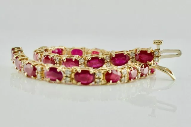 9Ct Oval Lab Created  Red Ruby Diamond Tennise Bracelet 14K Yellow Gold Plated