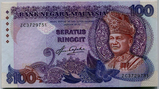 Malaysia $100 Ringgits.Banknote. Bank-Niegara Sign. A.A.Taha 1983-84 #p 24 AUNC