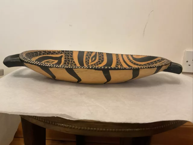 Hand Made Carved Wooden Kenya African Safari Zebra Pattern Bowl Oblong Dish 3