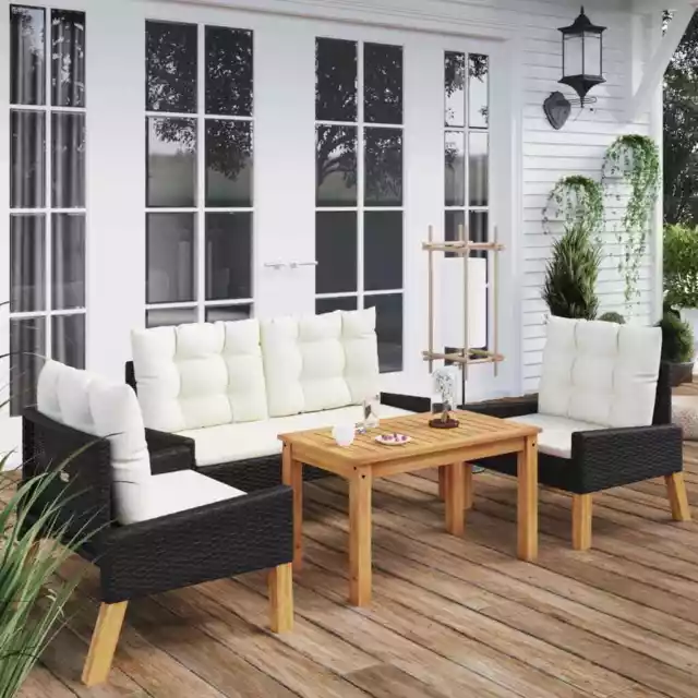 Gartenmöbel 4-tlg. Kissen Poly Rattan Massivholz Lounge Sofa Sitzgruppe vidaXL