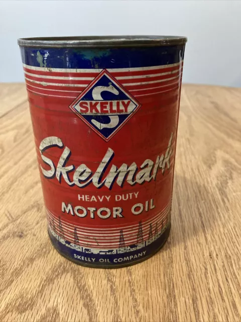 Vintage Skelly Skelmark Motor Oil 1 Quart Solder Seam Can ~ Unopened Full