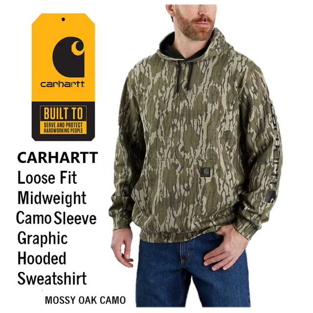 Carhartt MOSSY OAK CAMO HOODED Sweatshirt Men SMALL GREEN LOOSE FIT Pullover NWT