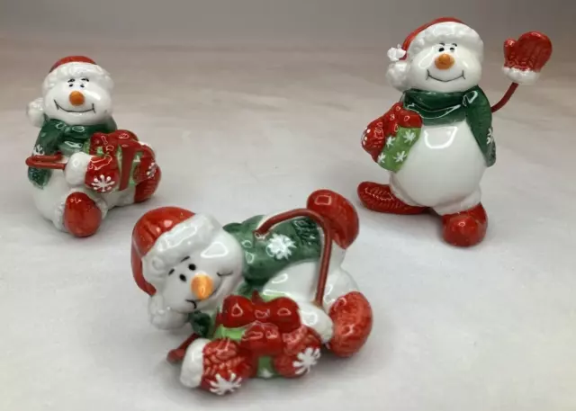 Set Of 3 Fitz And Floyd Snow Circles Tumblers Snowman Shelf Table Figures