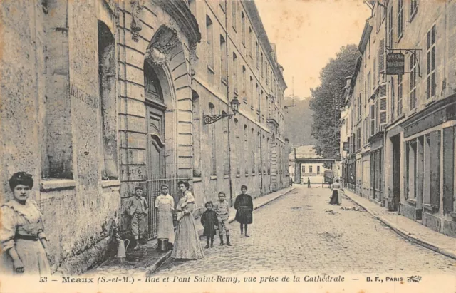 Cpa 77 Meaux Saint Remy Street & Bridge Cathedral View
