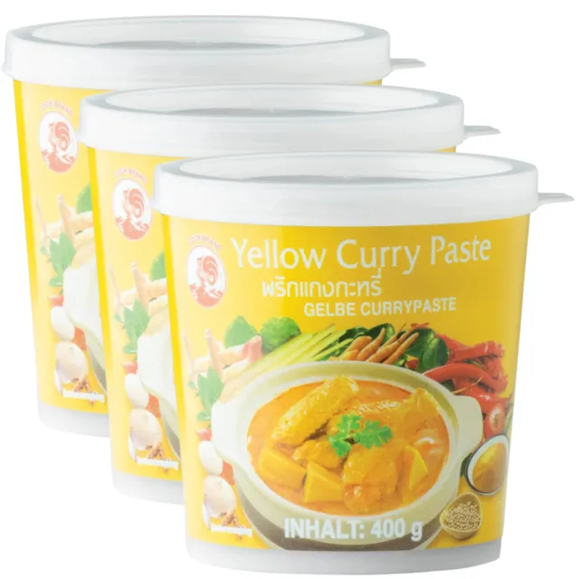 Cock Gelbe Curry Paste 400g Dose Red Yellow Paste Thai Gewürzpaste (3er Pack)