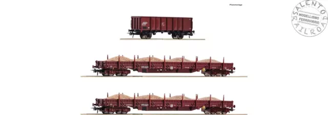 Roco 77041 set di 3 carri merci DR con carico di sabbia in scala H0 1:87