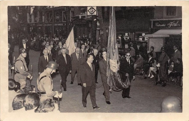 Cpa Spain Barcelona Photo Card During The Spain War Franco Procession