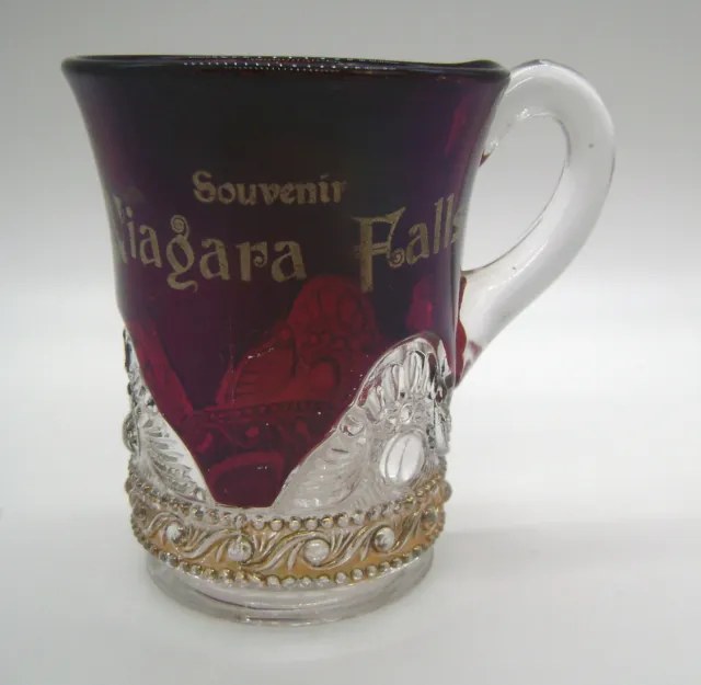 Antique Niagara Falls Souvenir Ruby Red Flashed EAPG Handled Cup