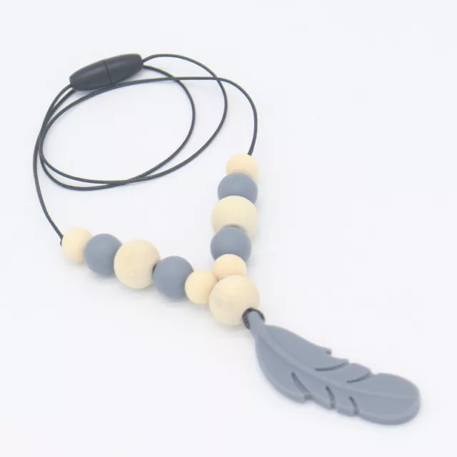 Silicone Feather Beads Teething Necklace Baby Teether Autism Sensory Chew Toy AU 2