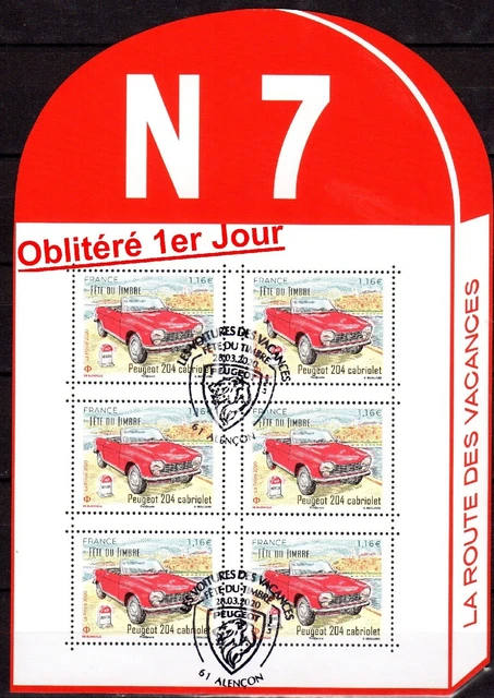 Bloc-feuillet De Timbres Neufs - Thème Peugeot 204 Cabriolet / Borne Nationale 7 - France - Non Oblitéré