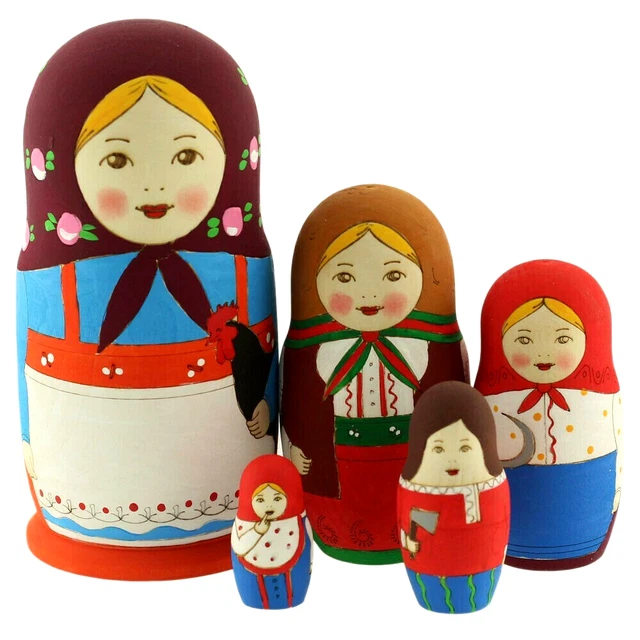 ancienne poupée russe matriochka 5 Pièces Signée Et Peinte A