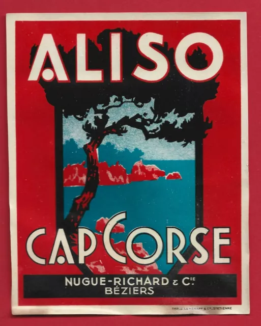 Etiquette ALISO CAP CORSE AU QUINQUINA, NUGUE-RICHARD et Cie BÉZIERS