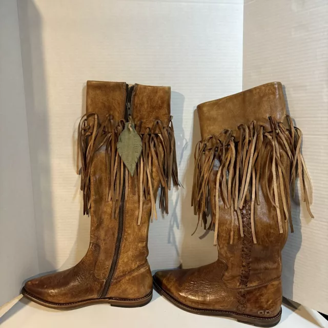 Bed Stu Cobbler Series Brown Distressed Leather  Fringe Zipper Boots Size US 9.5