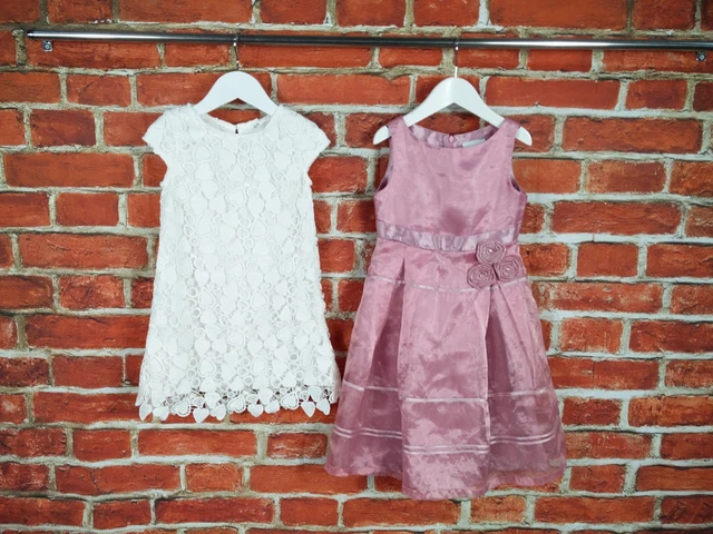 Girl Bundle Age 3-4 Years Next H&M Pink Satin White Lace Lined Dress Party 104Cm