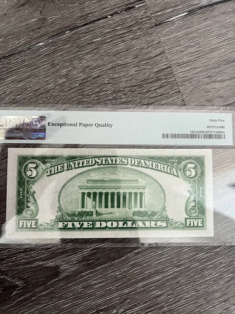 1934 A $5 SILVER CERTIFICATE NOTE FR.1651m MULE DA BLOCK PMG GEM UNC 65 EPQ 3