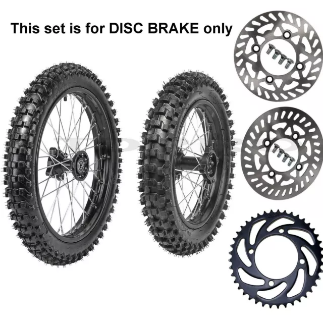 15mm Axle Front 60/100-14 Rear 80/100-12 Tire Rim 420 Sprocket CRF70 KX65 CRF50