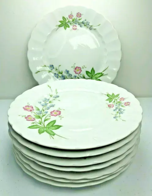 Eschenbach China Pink Blue Flower Salad Plates SET 8   ESC61 Germany 7 1/2 Dia