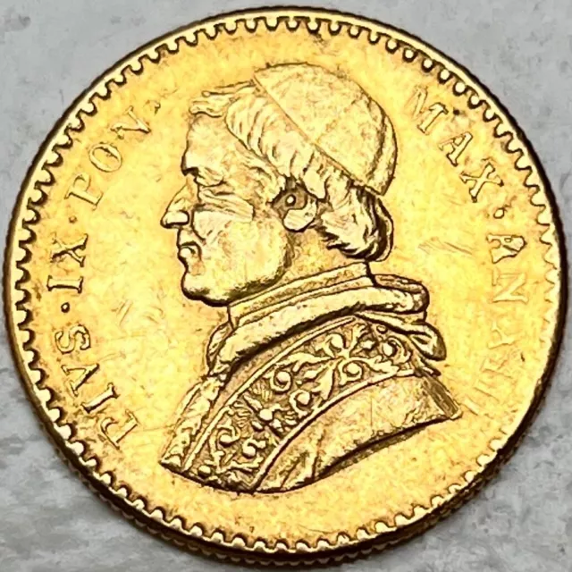 Moneta d'Oro Stato Pontificio Città del Vaticano 2 1/2 Scudi 1859 B XIII Pio IX Rara KM1117