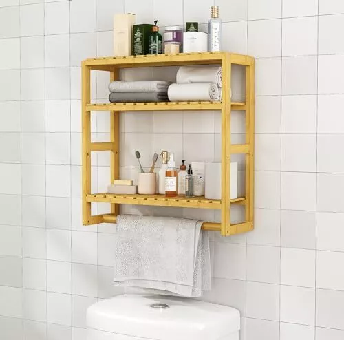 Over The Toilet Storage Bathroom Storage Shelves Organizer Adjustable 3 Bamboo