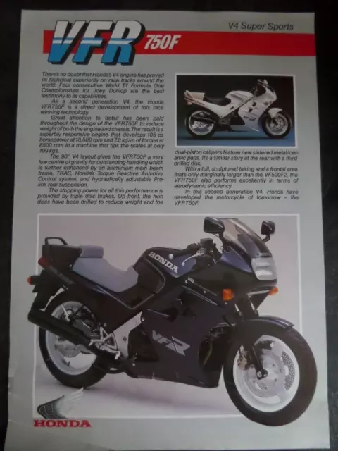 Honda VFR750F Motorcycle Sales Brochure 1986