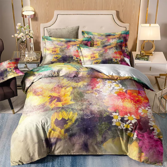 Floral Quilt Doona Duvet Cover Set Bed Single/Double/Queen/King Size Pillowcase