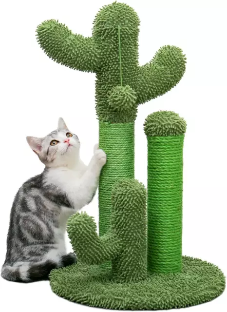 Tiragraffi a forma di cactus, design creativo per gatti, 3 pali in 1 set, verde,