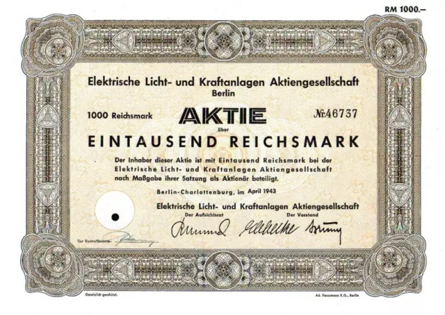 100 Stück Elektrische Licht- und Kraftanlagen Aktiengesellschaft Berlin 1943 1'