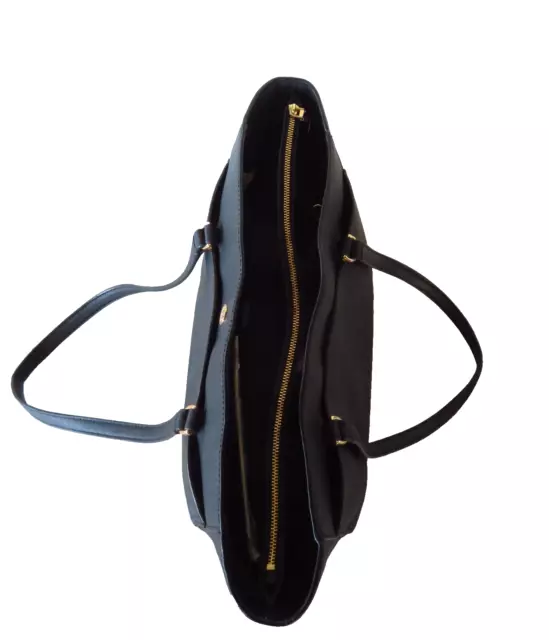 TORY BURCH YORK Saffiano Leather Tote Shoulder Bag Purse Black Pockets ...