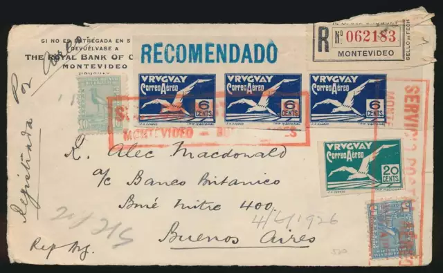 Uruguay Luftpost R-Briefvorderseite MONTEVIDEO - BUNOS AIRES (A)